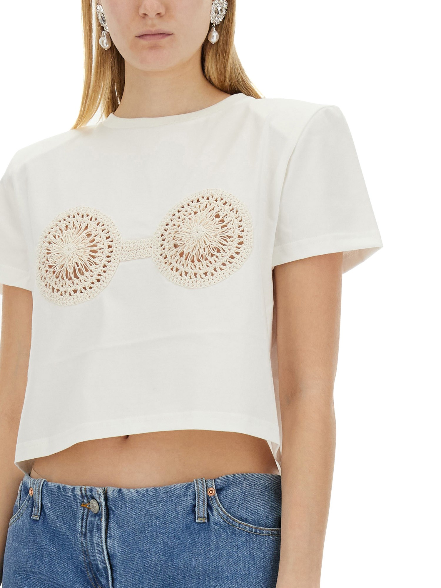 MAGDA BUTRYM    CROPPED COTTON JERSEY T-SHIRT WITH CROCHET BRA