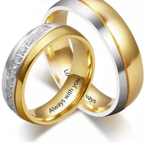 Matching promise ring set for couples with engraving