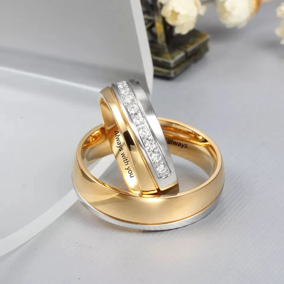 Matching promise ring set for couples with engraving