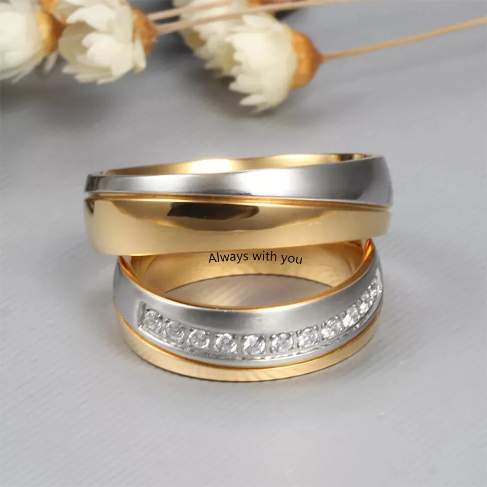 Matching promise ring set for couples with engraving