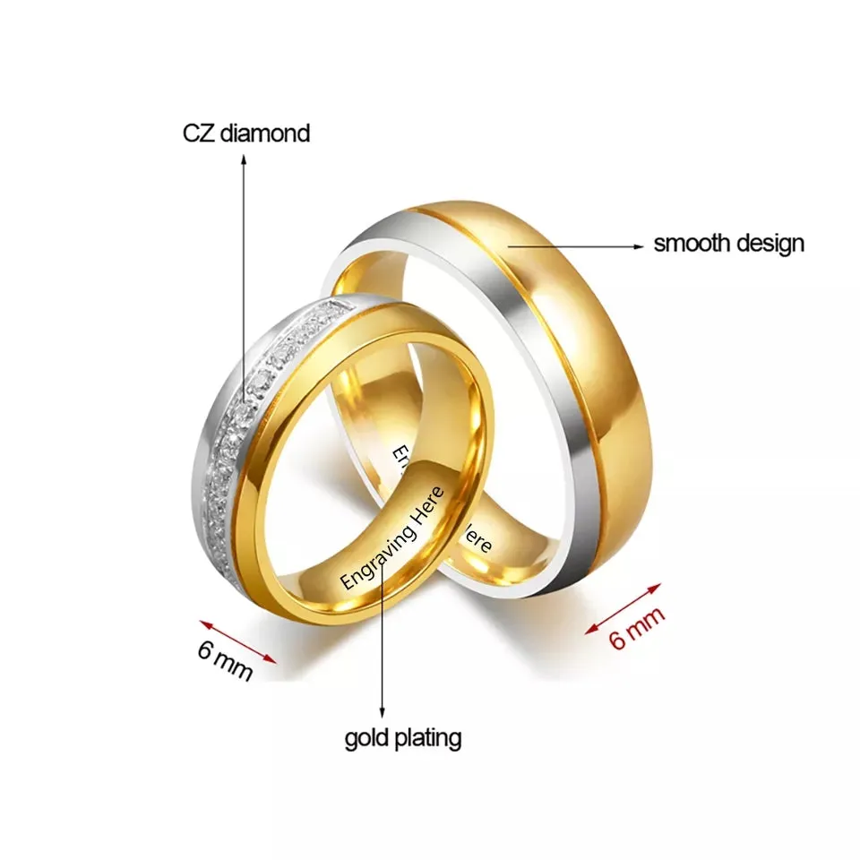 Matching promise ring set for couples with engraving