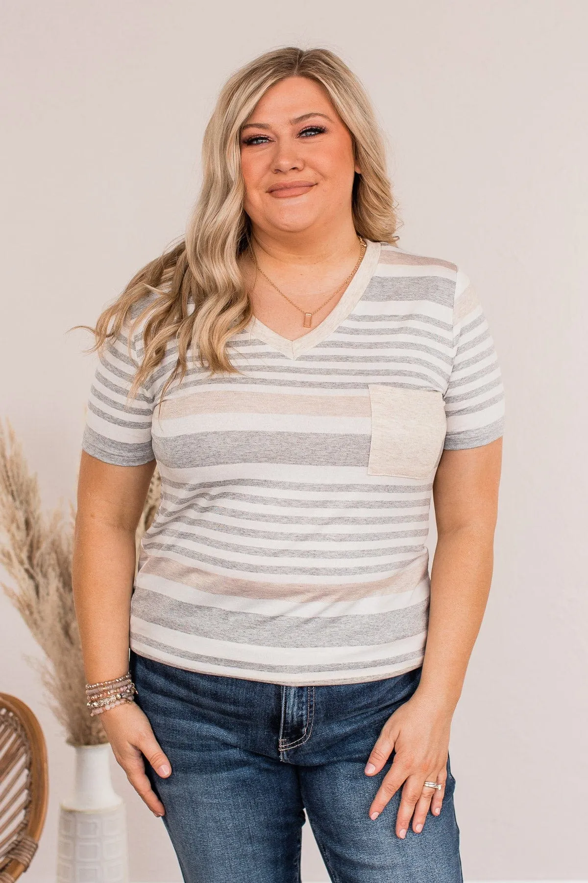 Meant For You Striped Top- Heather Gray