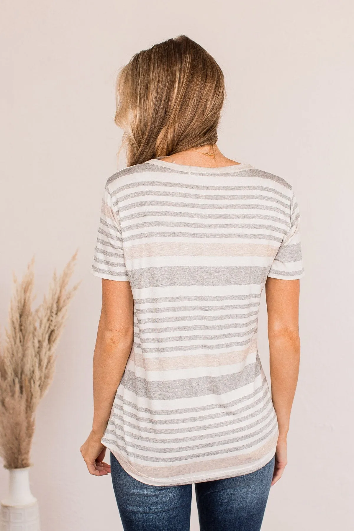 Meant For You Striped Top- Heather Gray