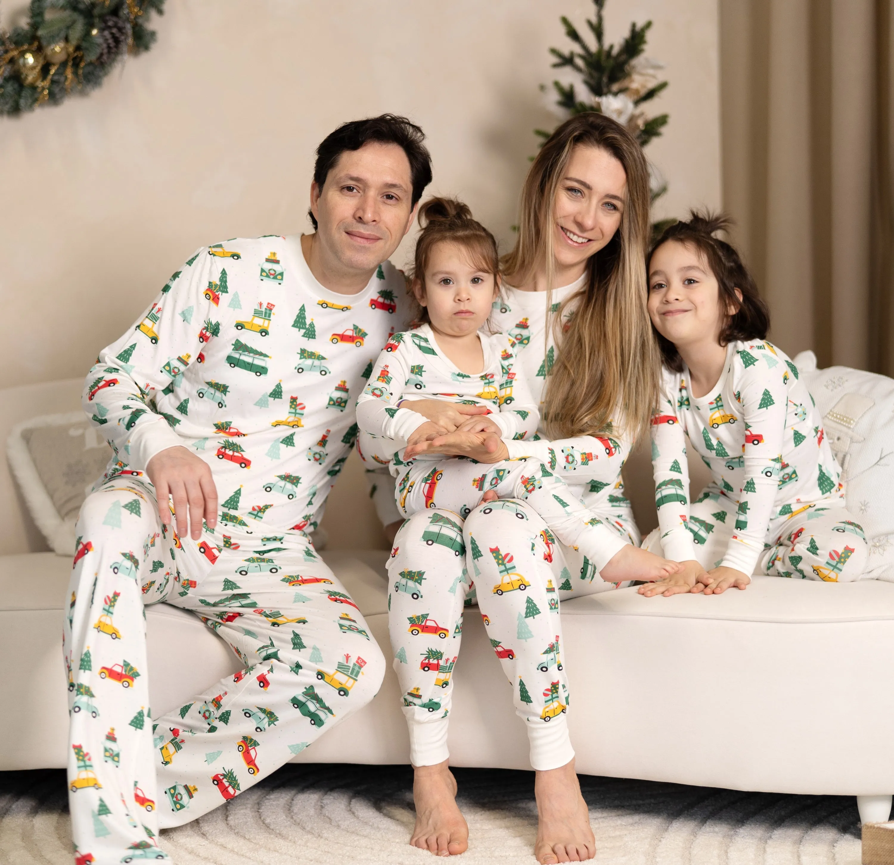 Men's Bamboo Long Sleeve Pajama Set (Jolly Christmas Cars Print)