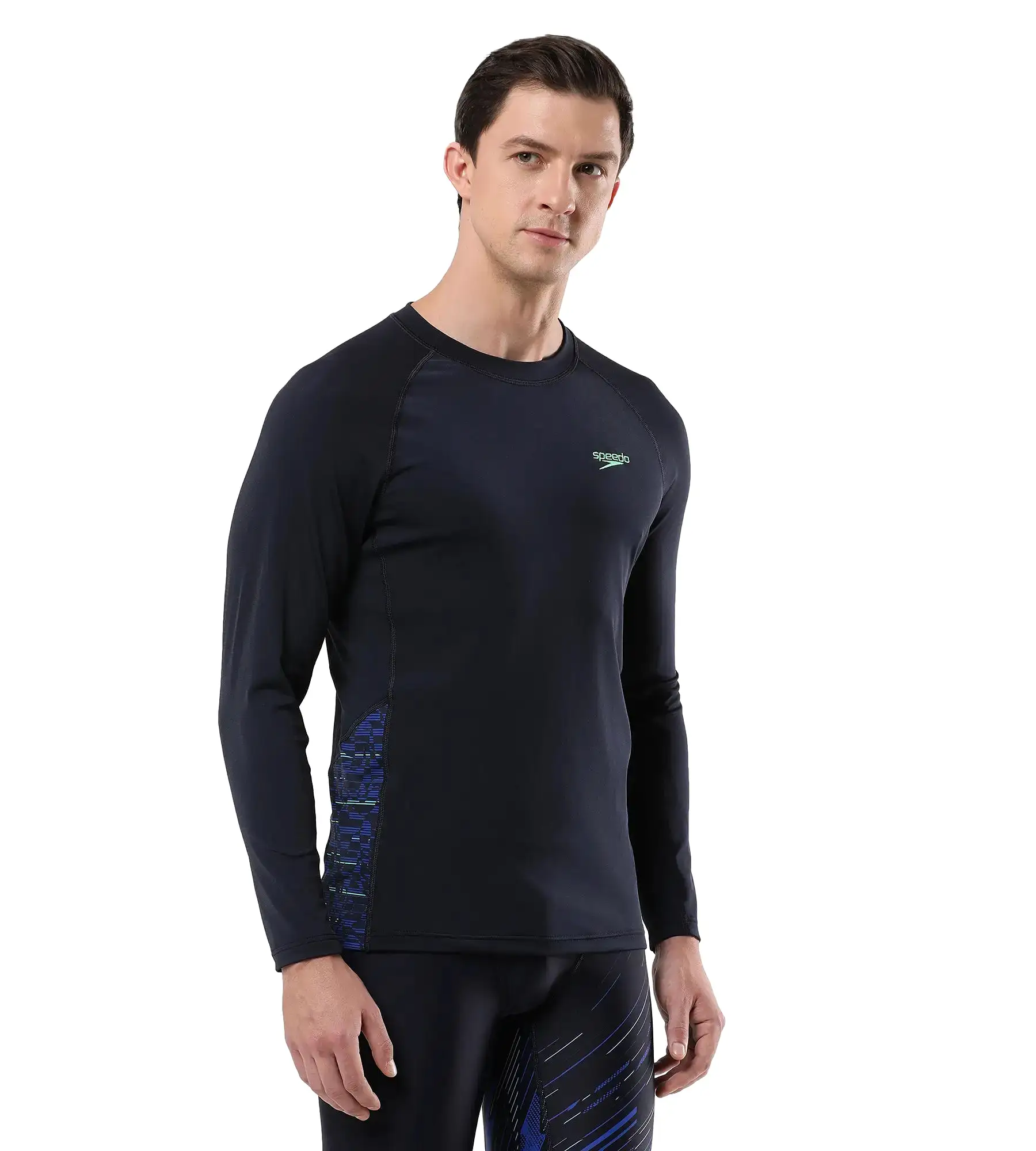 Men's Endurance Long Sleeve Splice Suntop - True Navy & Harlequin Green