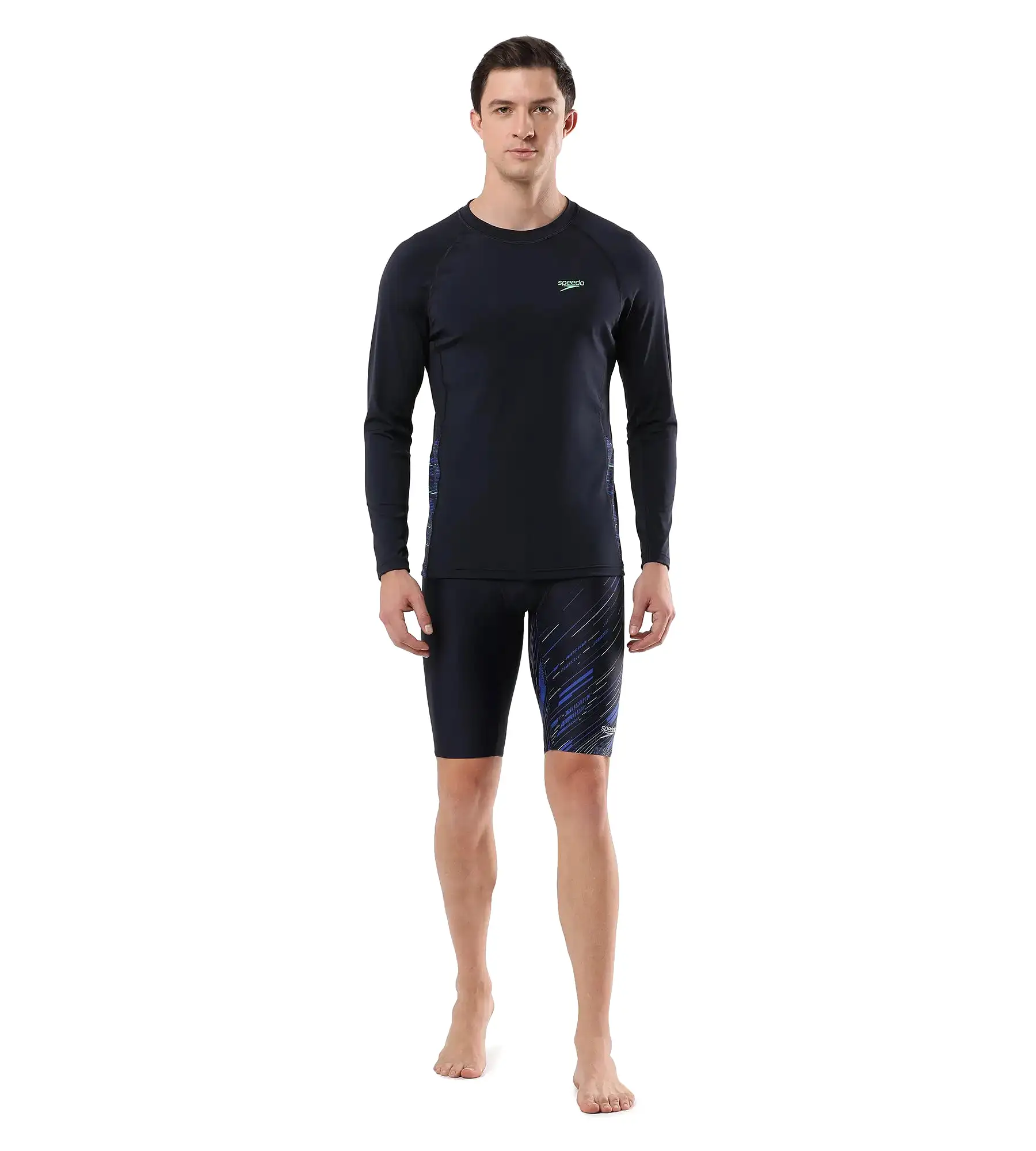 Men's Endurance Long Sleeve Splice Suntop - True Navy & Harlequin Green