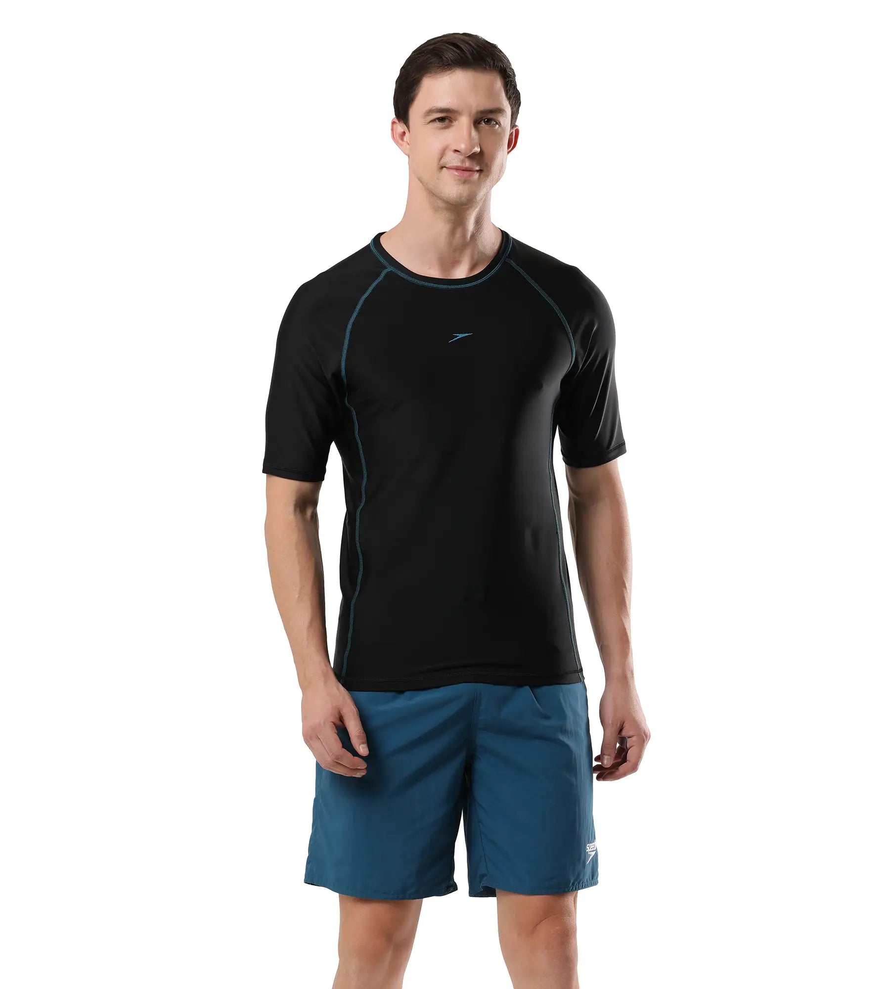 Men's Endurance  Short Sleeve Suntop - Black  &  Darkteal