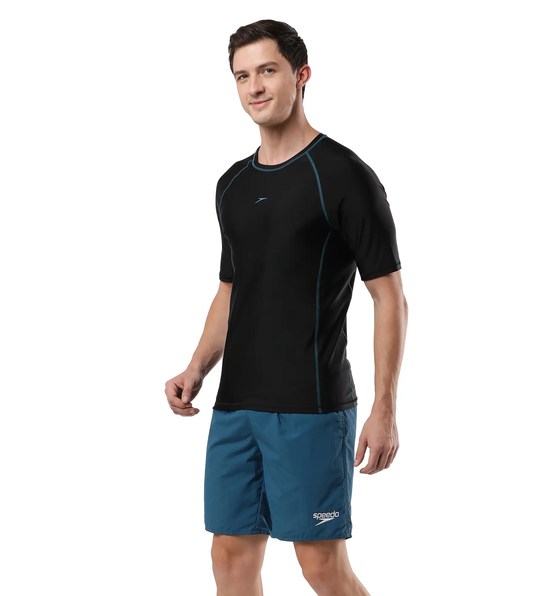 Men's Endurance  Short Sleeve Suntop - Black  &  Darkteal