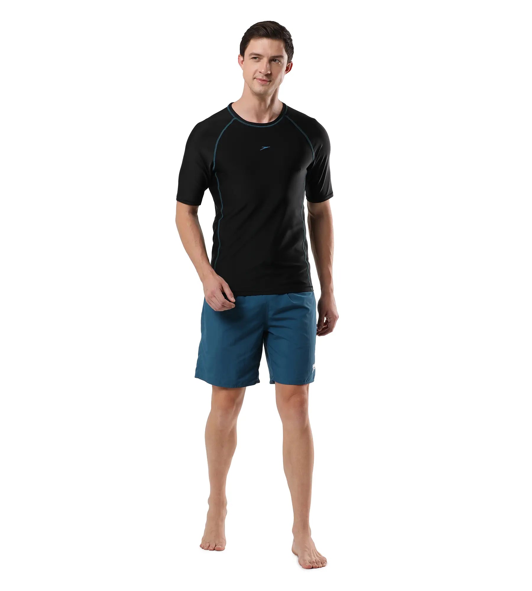 Men's Endurance  Short Sleeve Suntop - Black  &  Darkteal