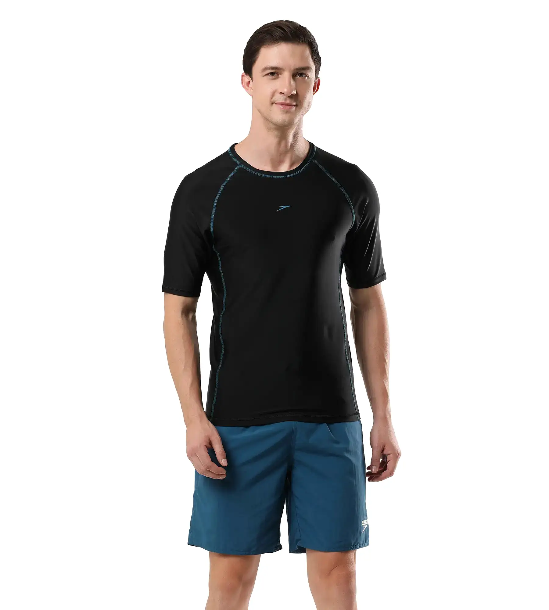 Men's Endurance  Short Sleeve Suntop - Black  &  Darkteal