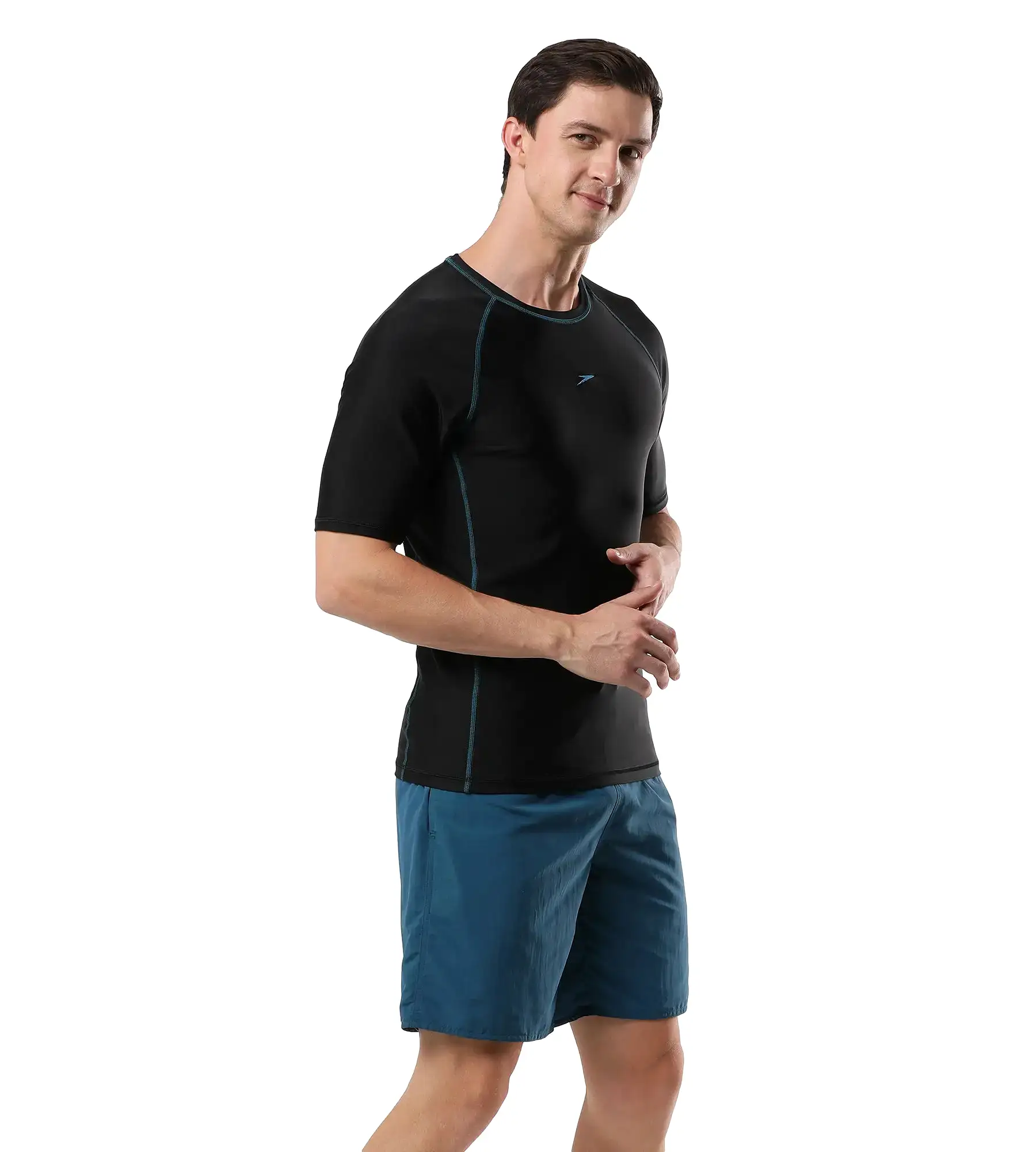 Men's Endurance  Short Sleeve Suntop - Black  &  Darkteal