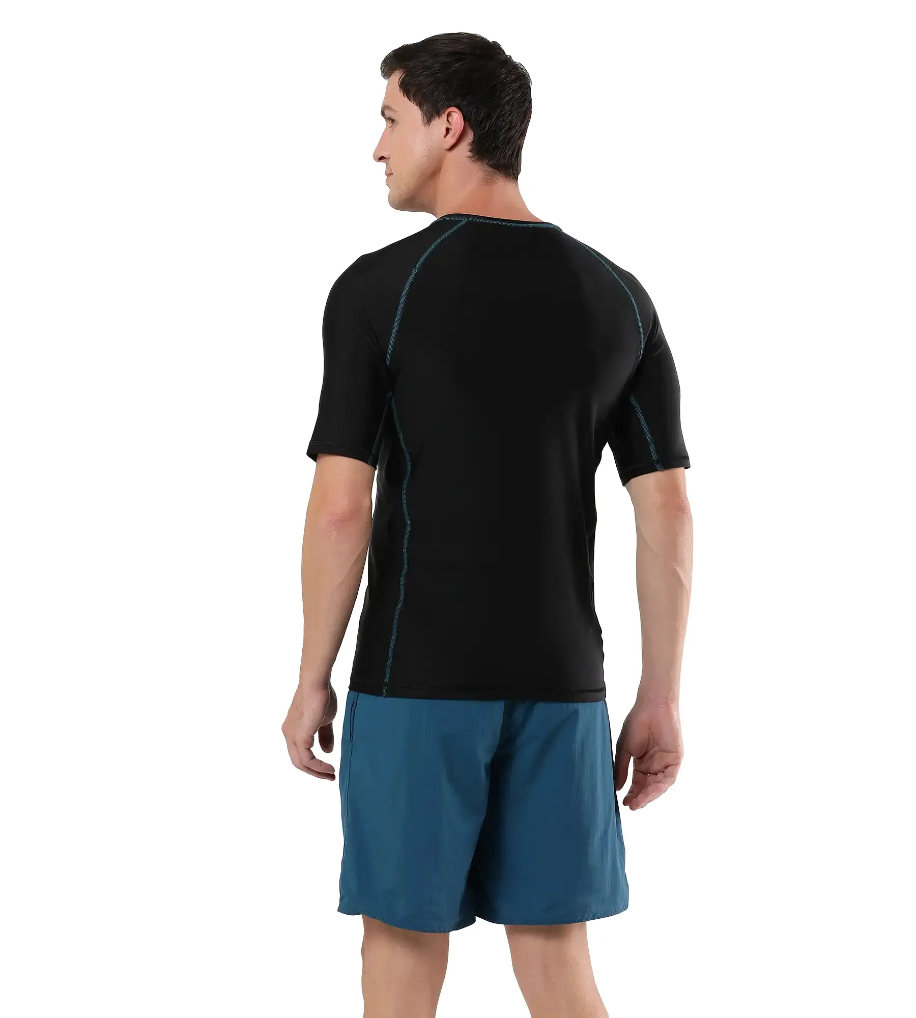 Men's Endurance  Short Sleeve Suntop - Black  &  Darkteal