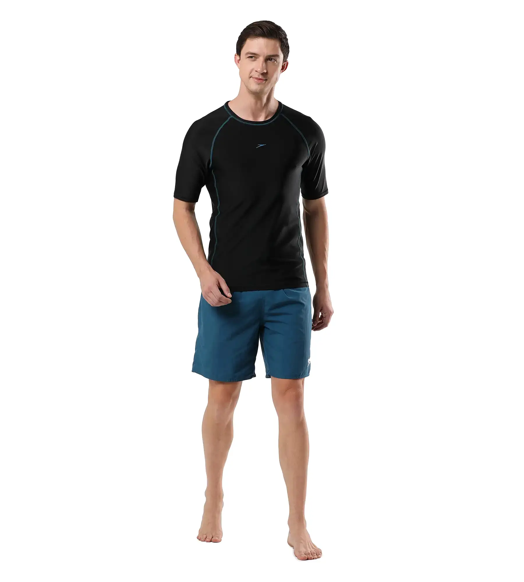 Men's Endurance  Short Sleeve Suntop - Black  &  Darkteal