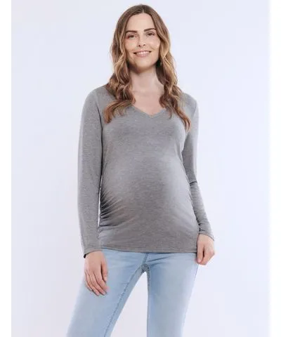 Motherhood Maternity Maternity V-Neck Side-Ruched Long Sleeve Tee