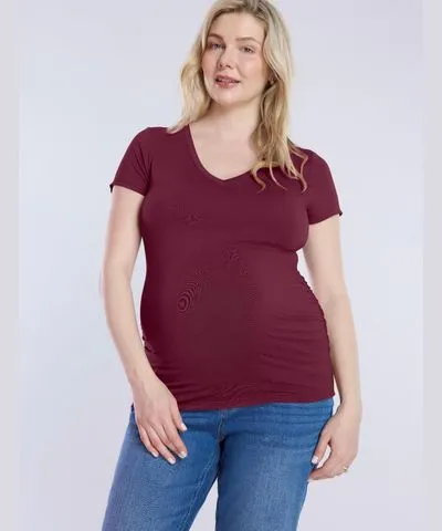 Motherhood Maternity Maternity V-Neck Side-Ruched Short Sleeve Tee