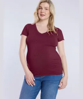 Motherhood Maternity Maternity V-Neck Side-Ruched Short Sleeve Tee