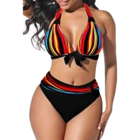 Neon Striped Bikini Set Push Up for Women's