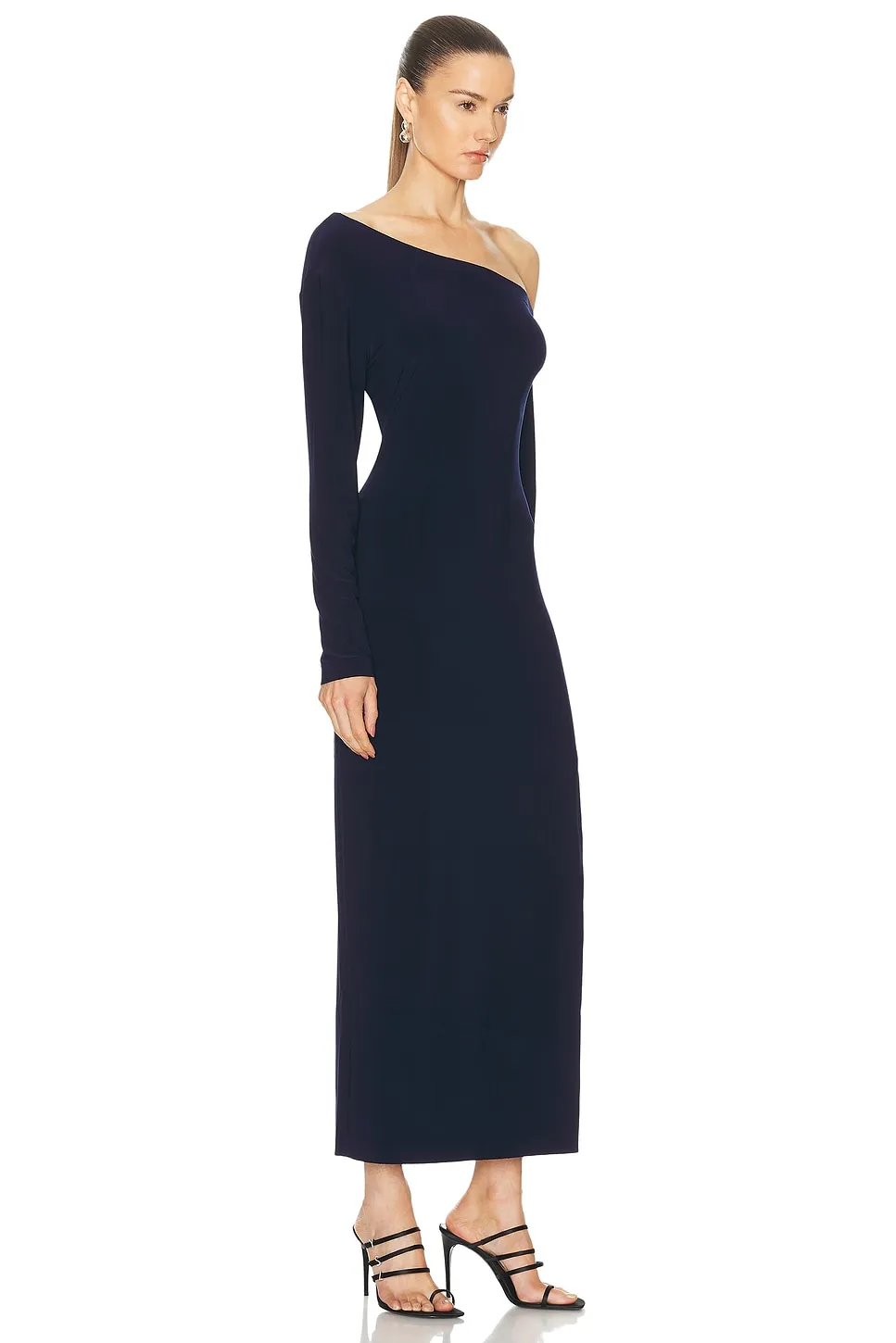 Norma Kamali Long Sleeve Drop Shoulder Side Slit Gown -        