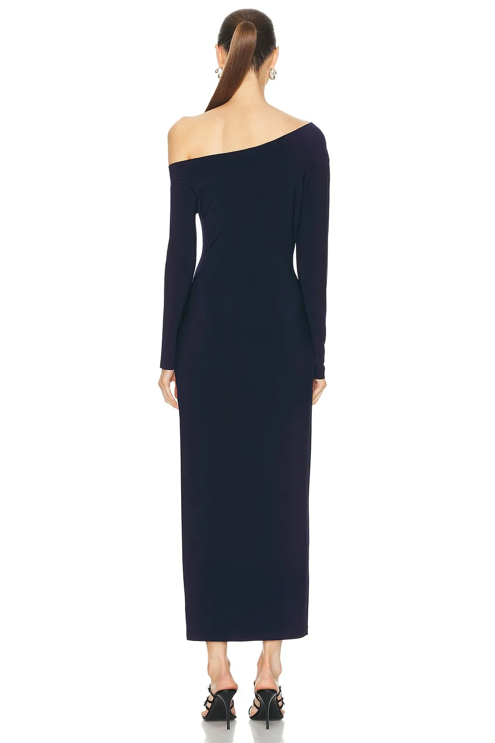 Norma Kamali Long Sleeve Drop Shoulder Side Slit Gown -        