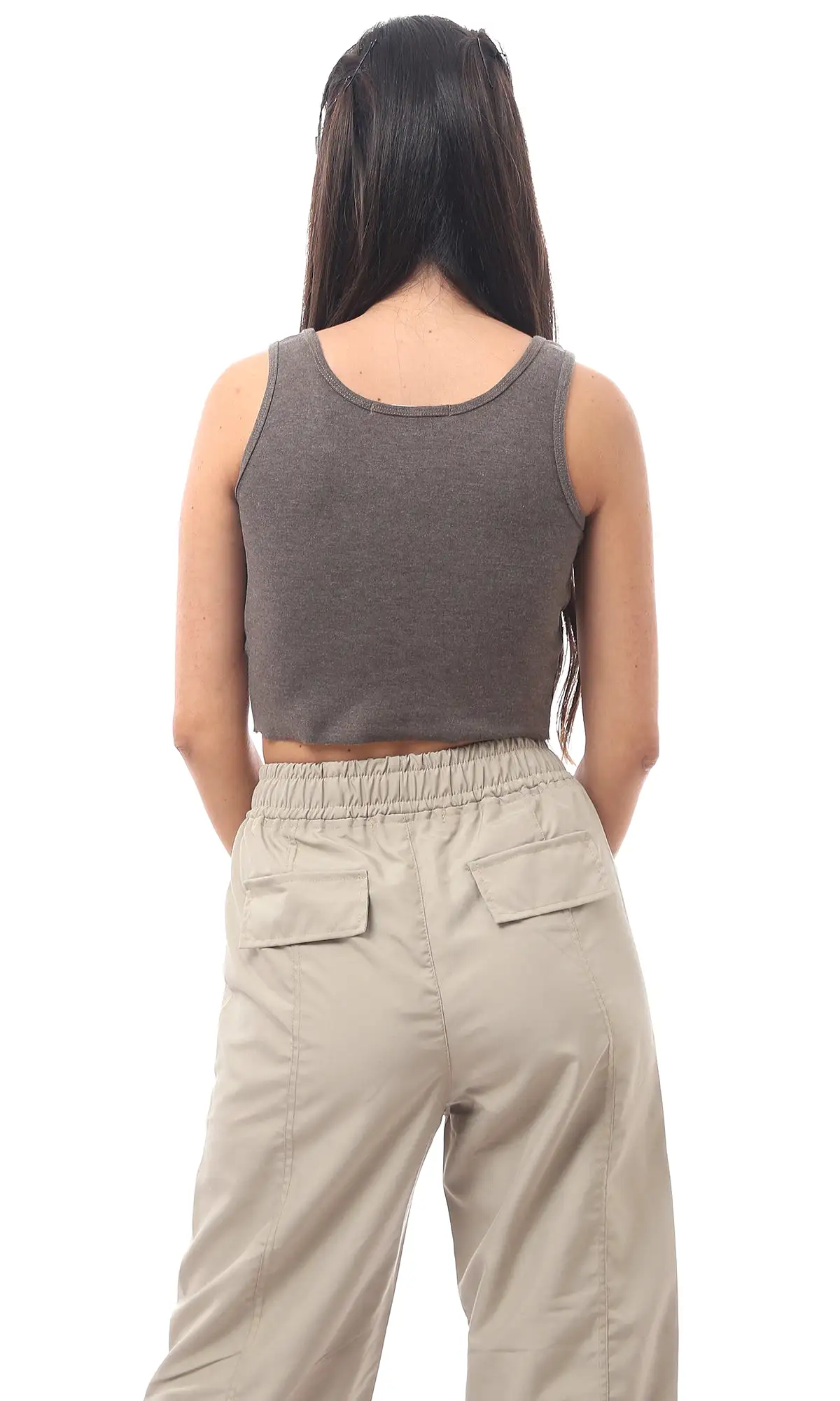 O166389 Heather Grey Slip On Cropped Top