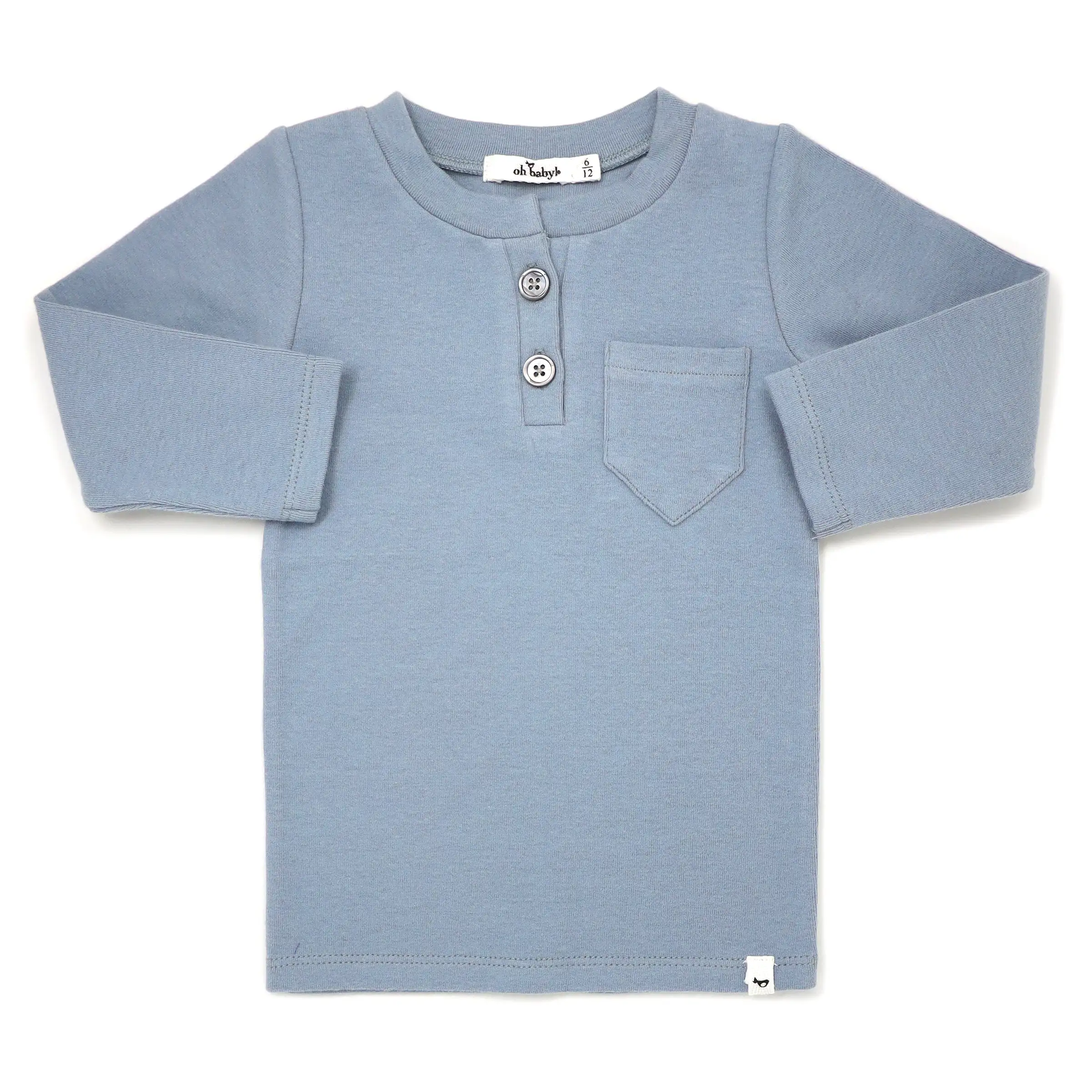 oh baby! Pocket Henley Long Sleeve Tee - Fog