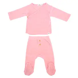 oh baby! Pointelle Kimono Footie Set - Pink Heather