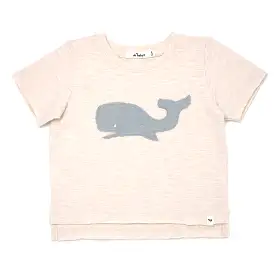 oh baby! Raw Edge Short Sleeve Cotton Slub Tee - Whale - Sand Heather