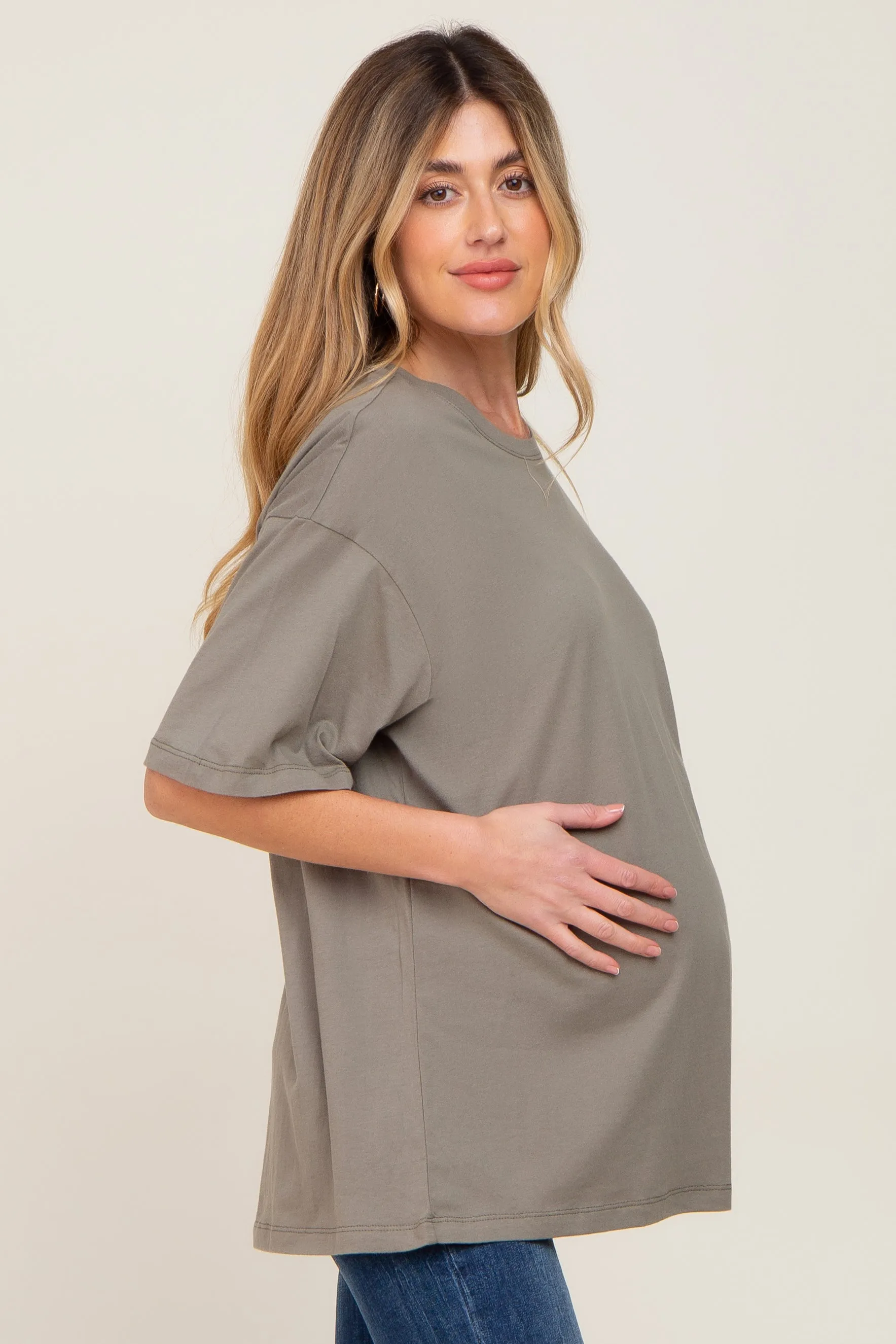 Olive Basic Oversized Maternity Tee