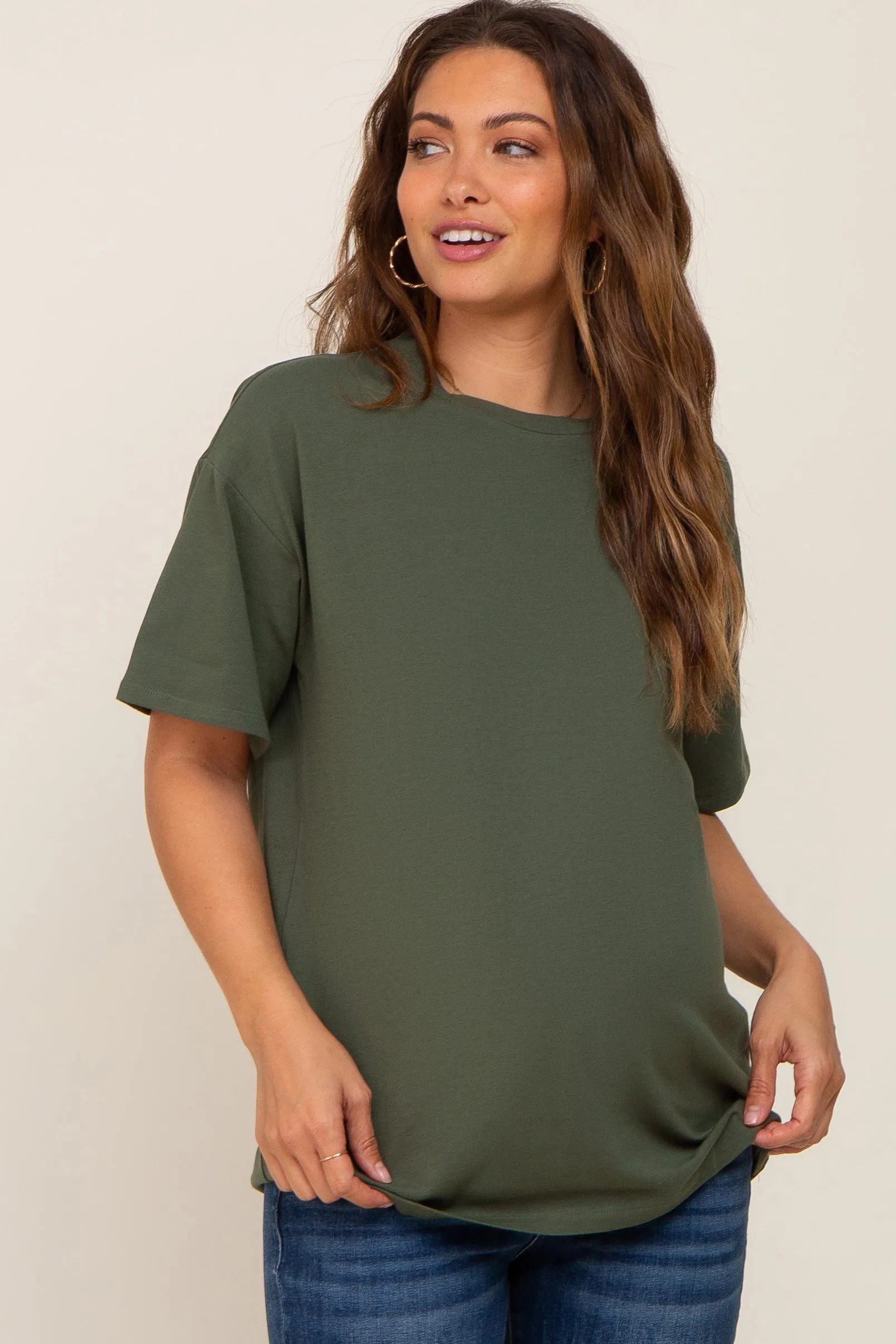 Olive Oversized Basic Maternity Tee