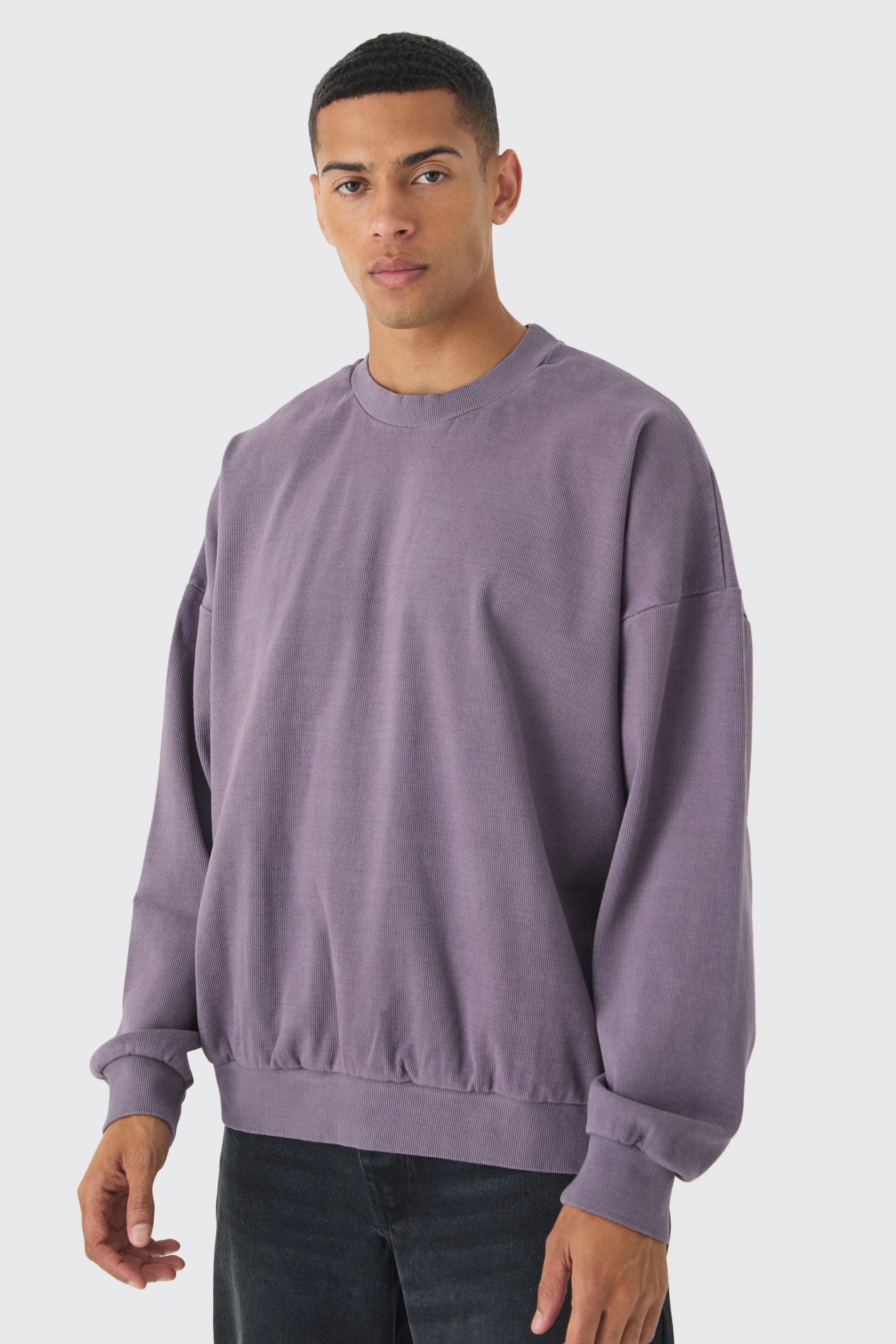 Oversized Heavyweight Ribbed Washed Drop Shoulder Sweatshirt | boohooMAN UK