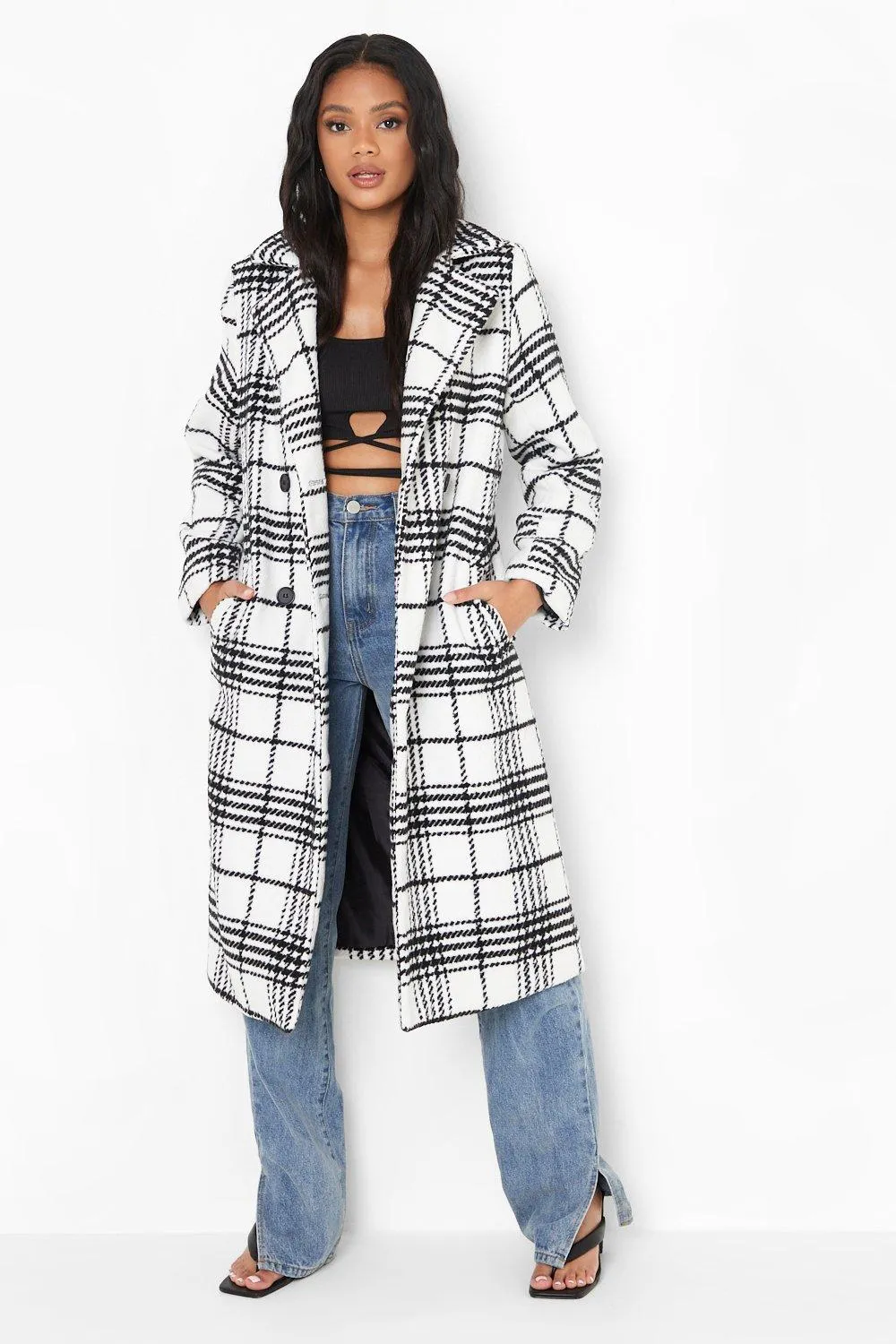 Petite Check Wool Look Coat