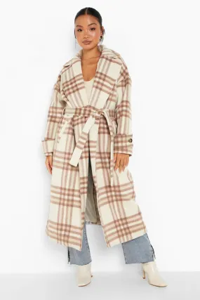 Petite Flannel Belted Wool Look Coat