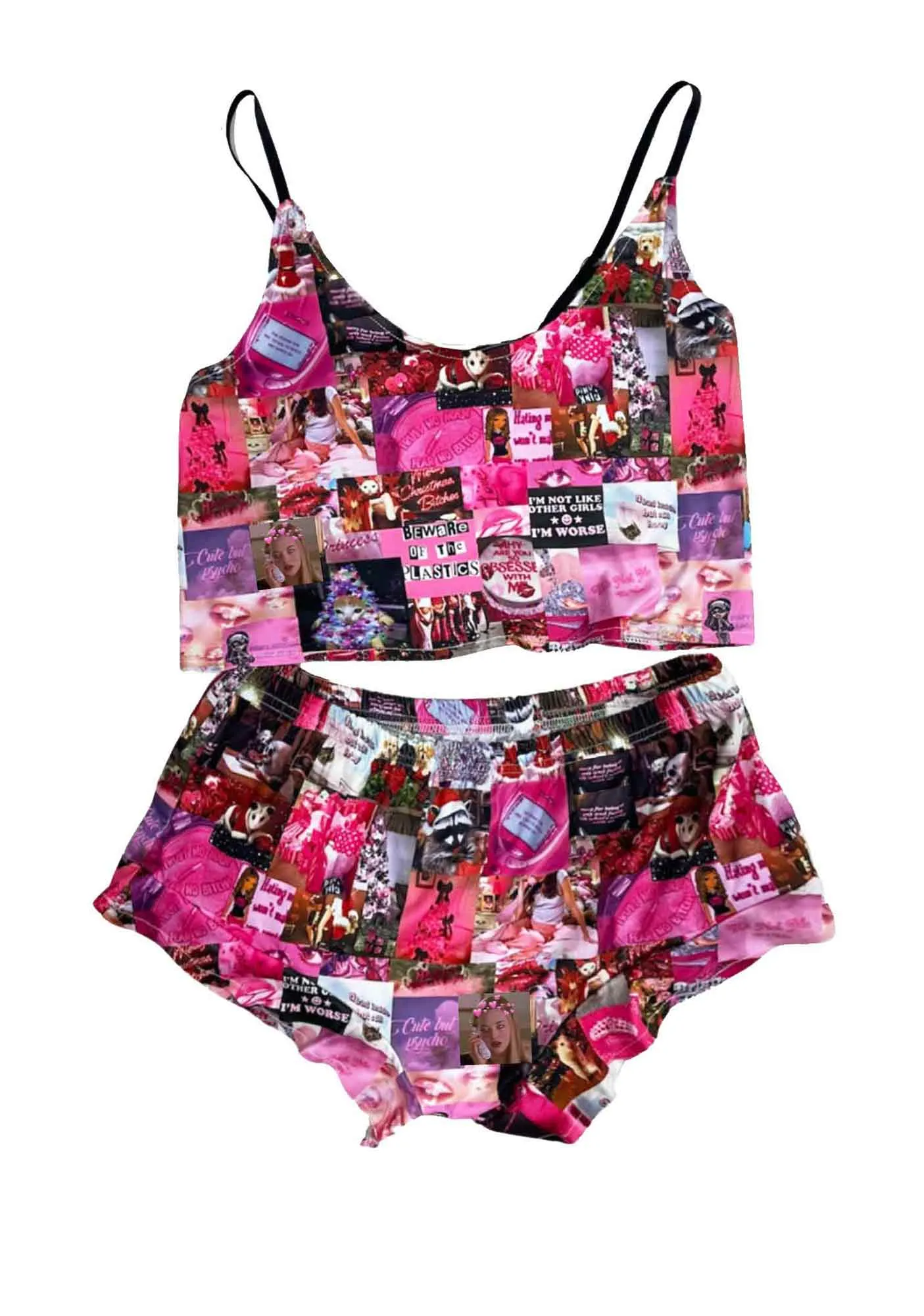 Pink Collage Y2K Cami Pajama Set