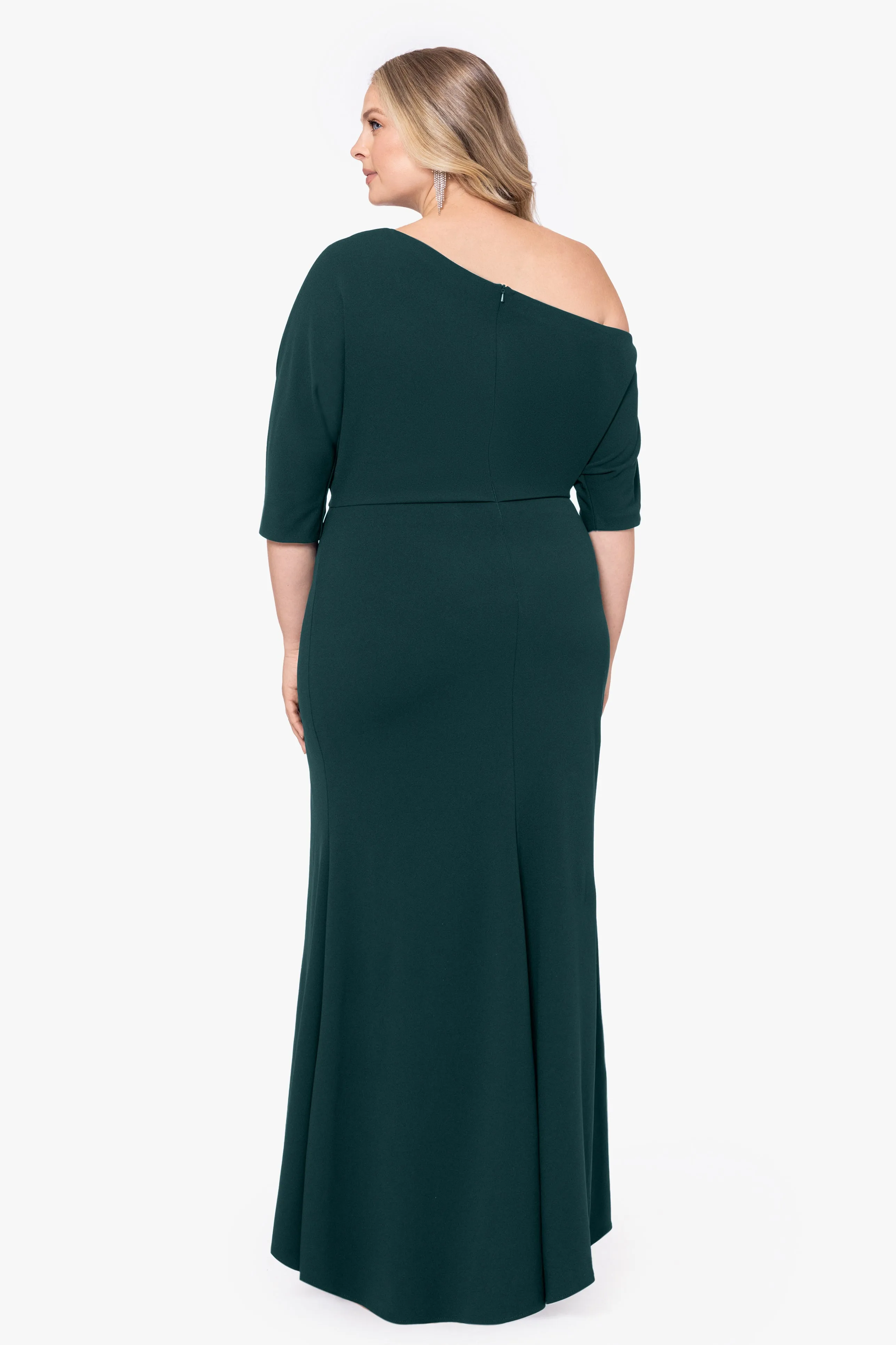 Plus Madeline Long Scuba Crepe Off the Shoulder Drop Dress