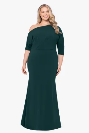 Plus Madeline Long Scuba Crepe Off the Shoulder Drop Dress