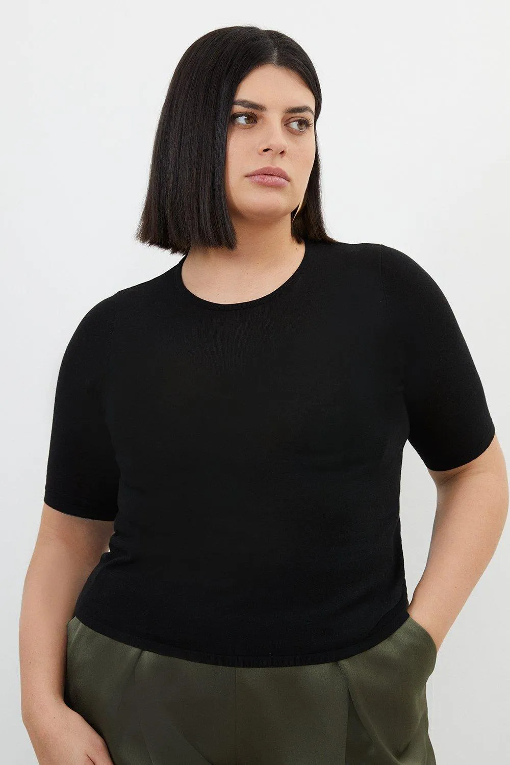 Plus Size Cotton Blend Short Sleeve Knit Tee | Karen Millen