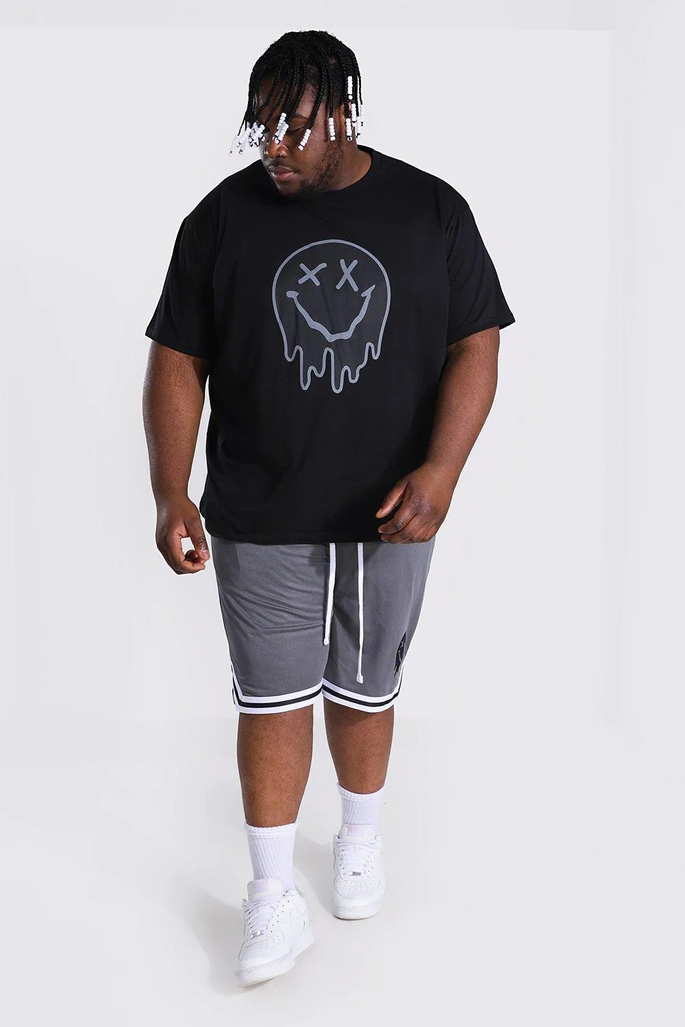 Plus Size Loose Fit Drip Face Tee & Short Set | boohooMAN UK