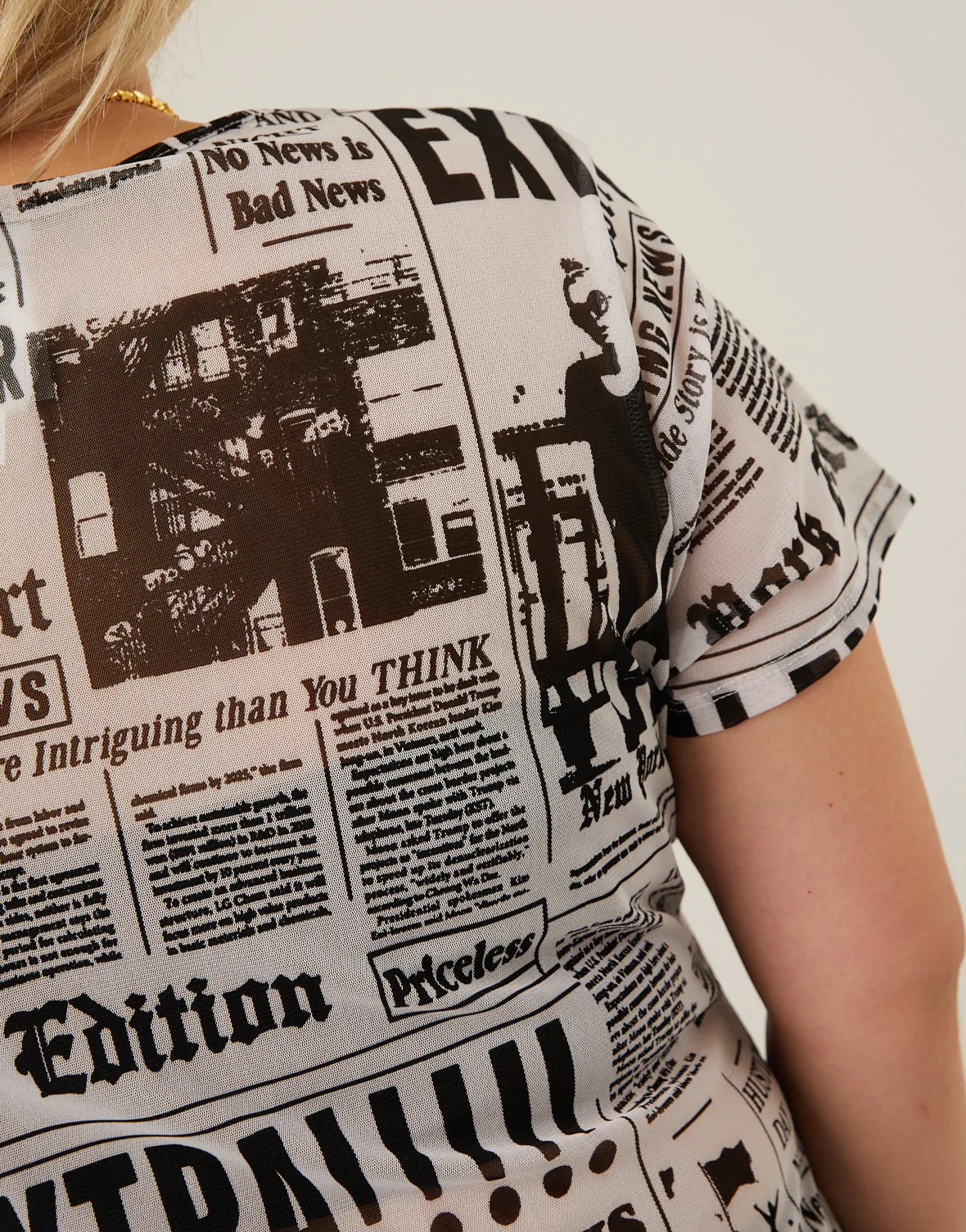 Plus Size Newspaper Mesh Tee