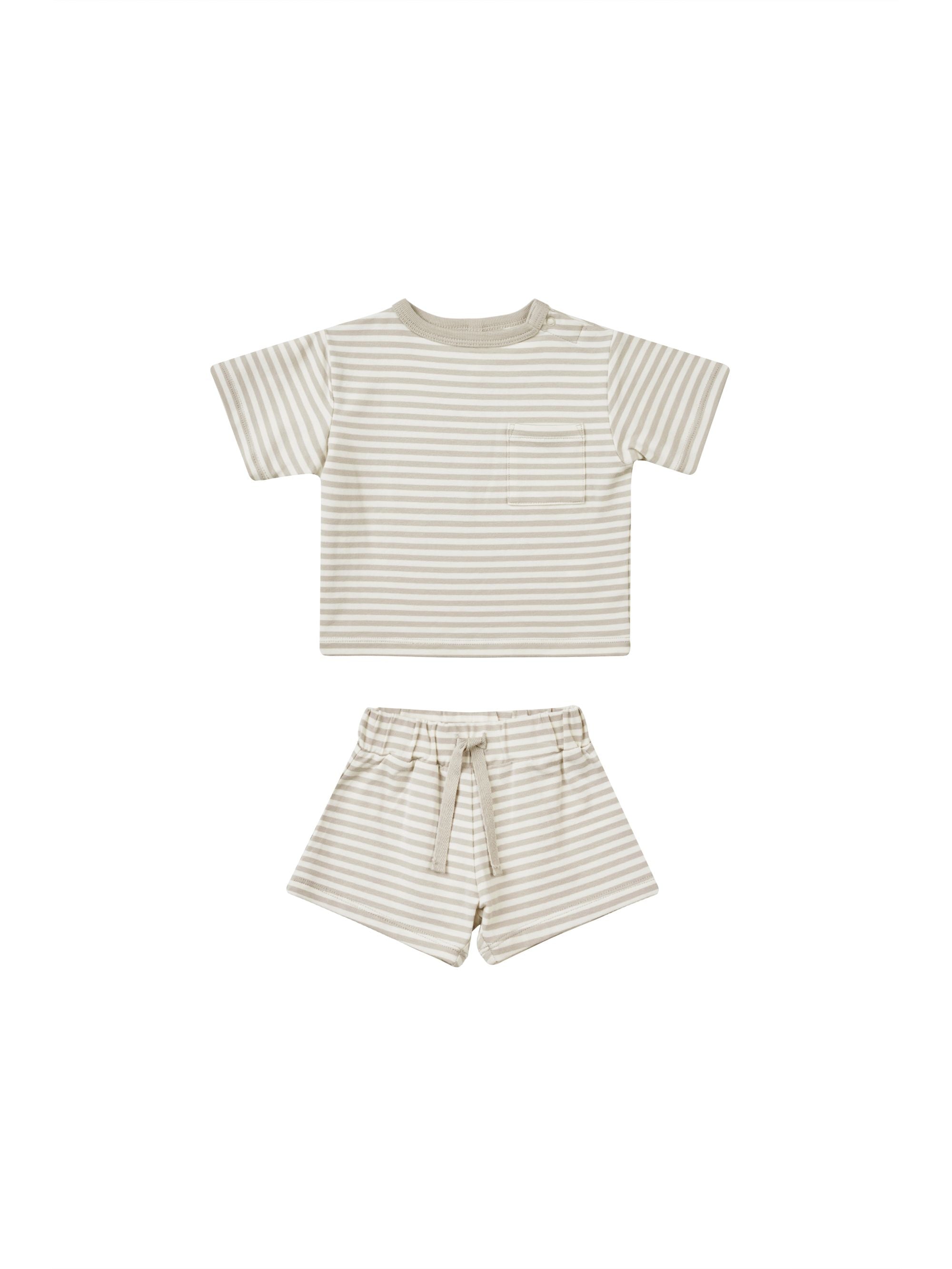 Quincy Mae - Ash Stripe Boxy Pocket Tee + Short Set