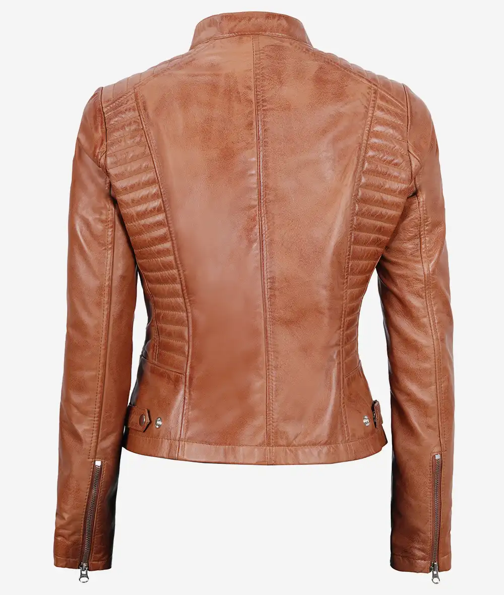 Rachel Womens Tall Tan Leather Biker Jacket - Slim Fit Style