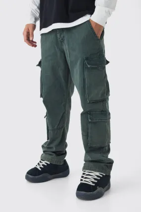 Relaxed Heavyweight Twill Acid Washed Cargo Trousers