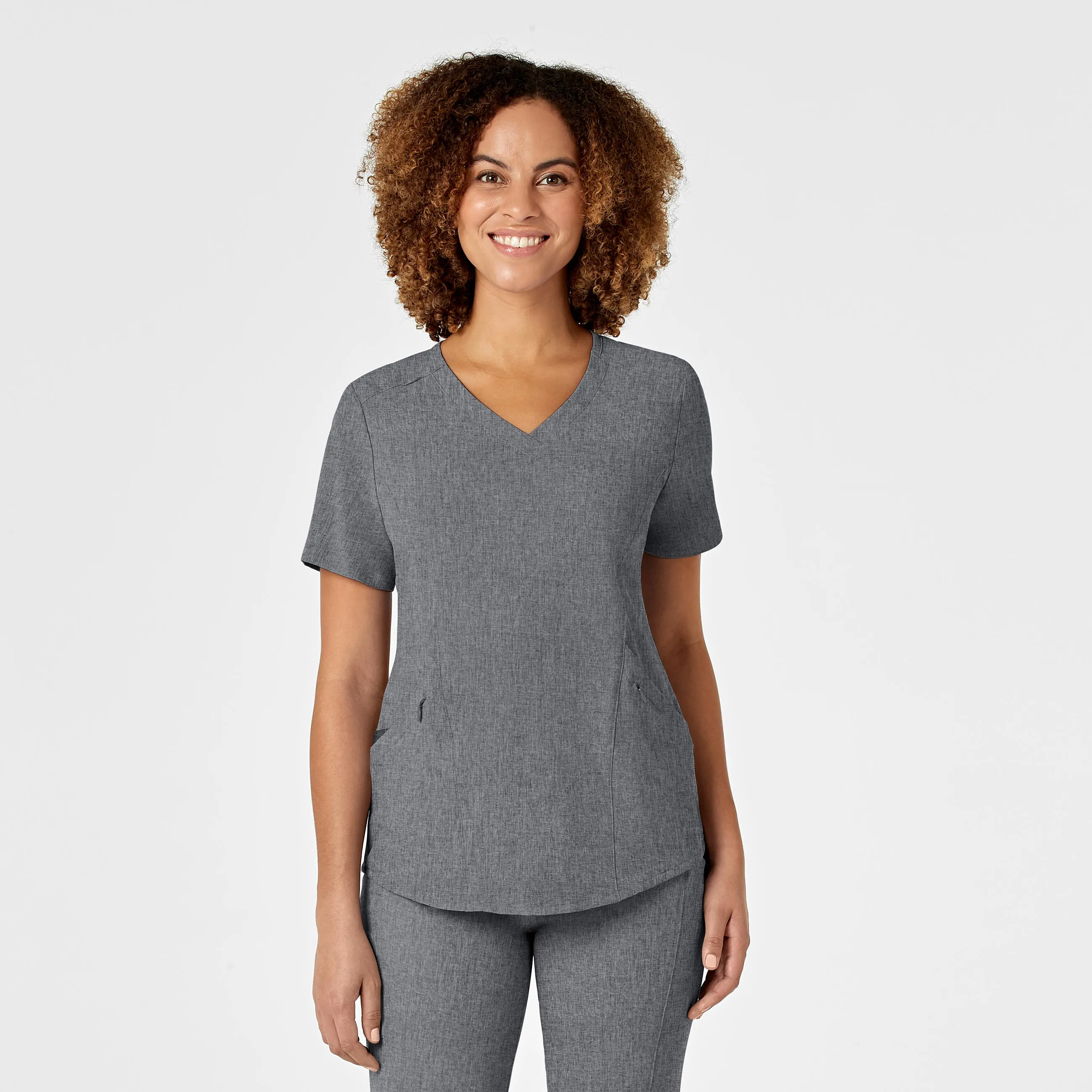 RENEW Women's V-Neck Scrub Top - Grey Heather