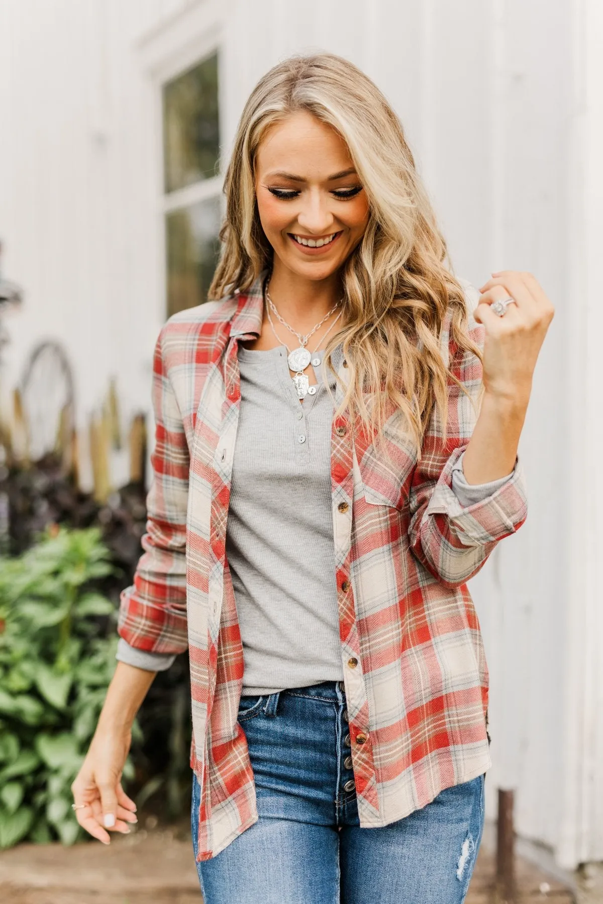 Rise To The Top Long Sleeve Henley Top- Heather Gray