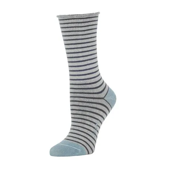 Rose Roll Top Stripe Slouch Sock in Heather