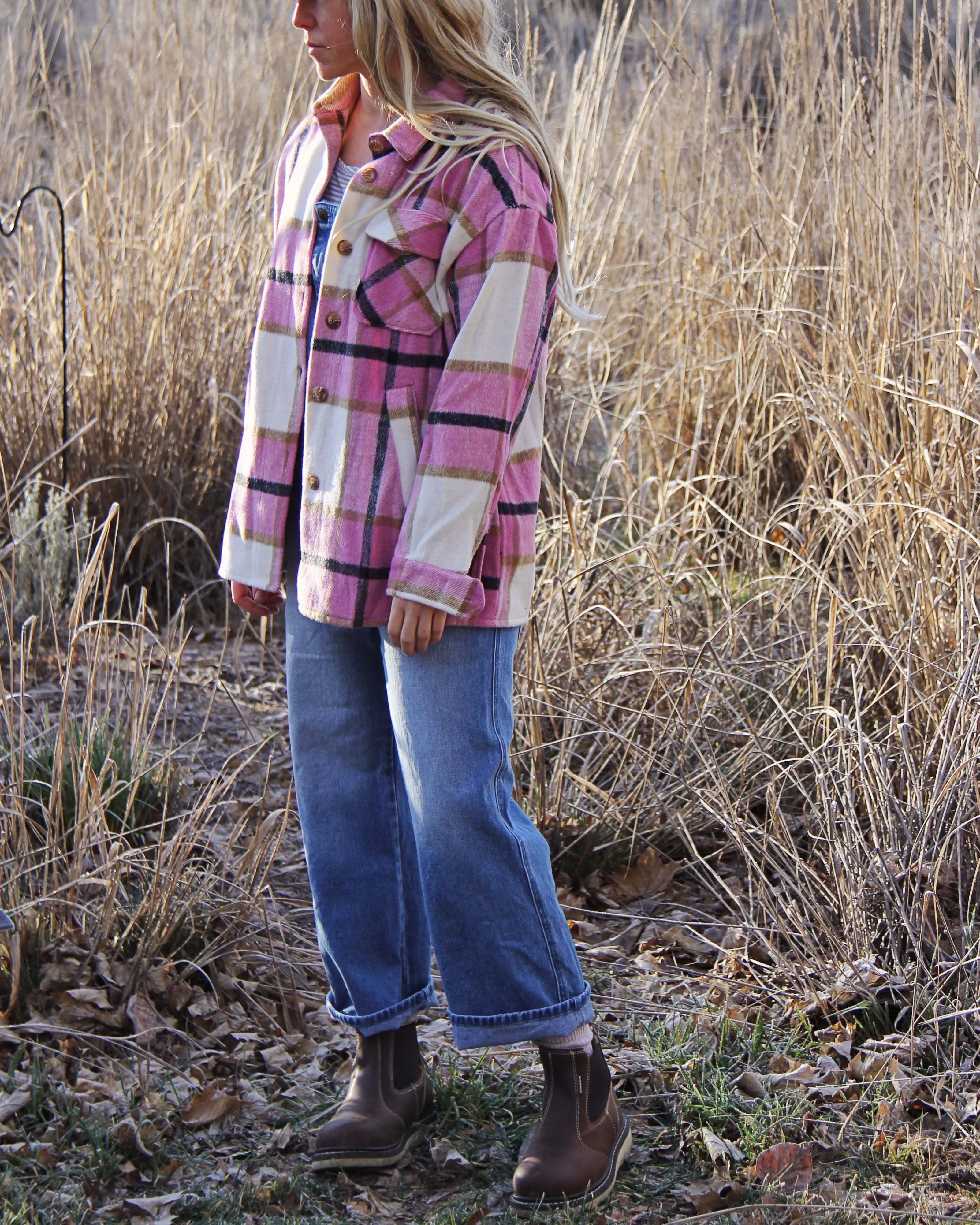 Rosie Weather Pink Plaid Shirt Jacket