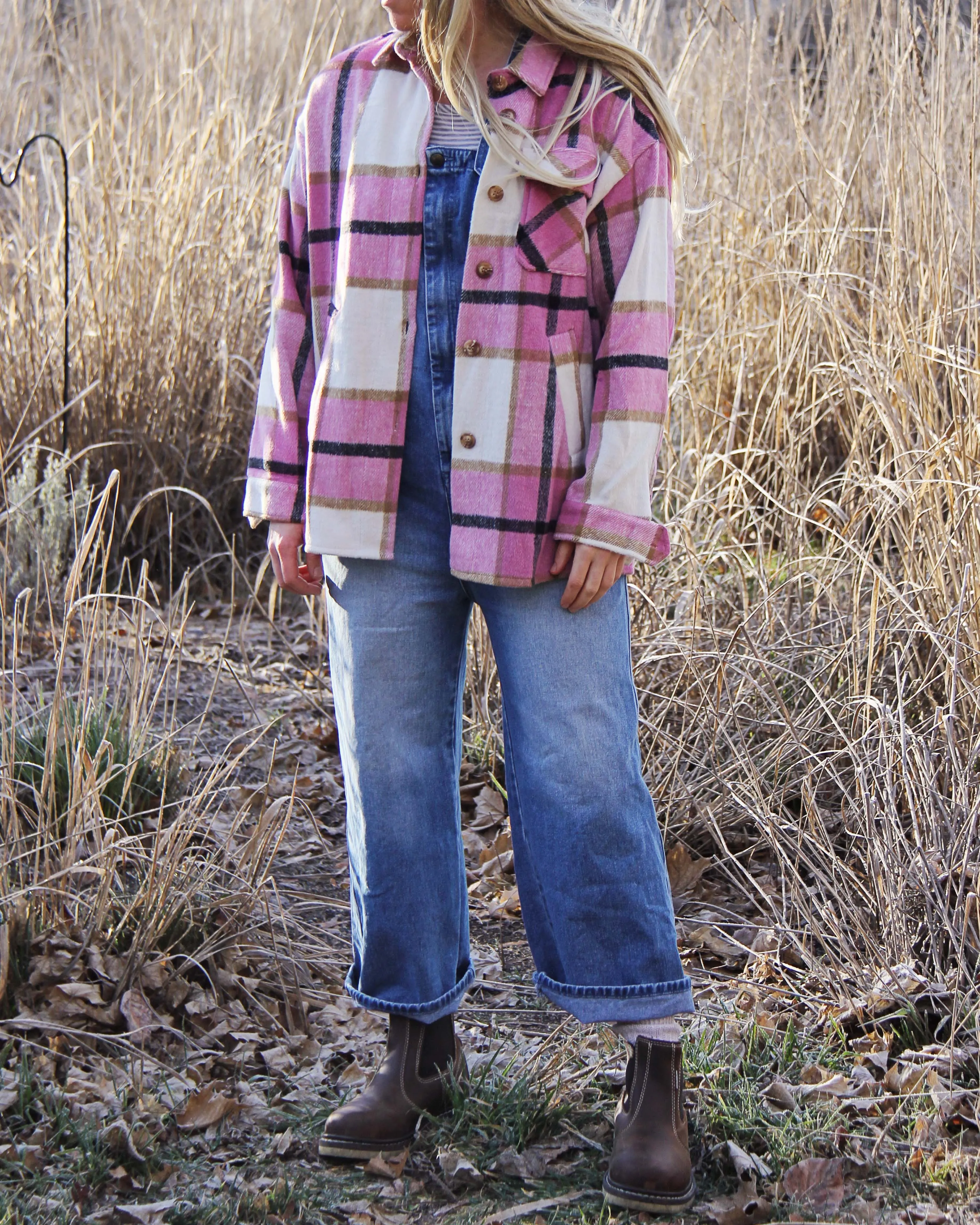 Rosie Weather Pink Plaid Shirt Jacket