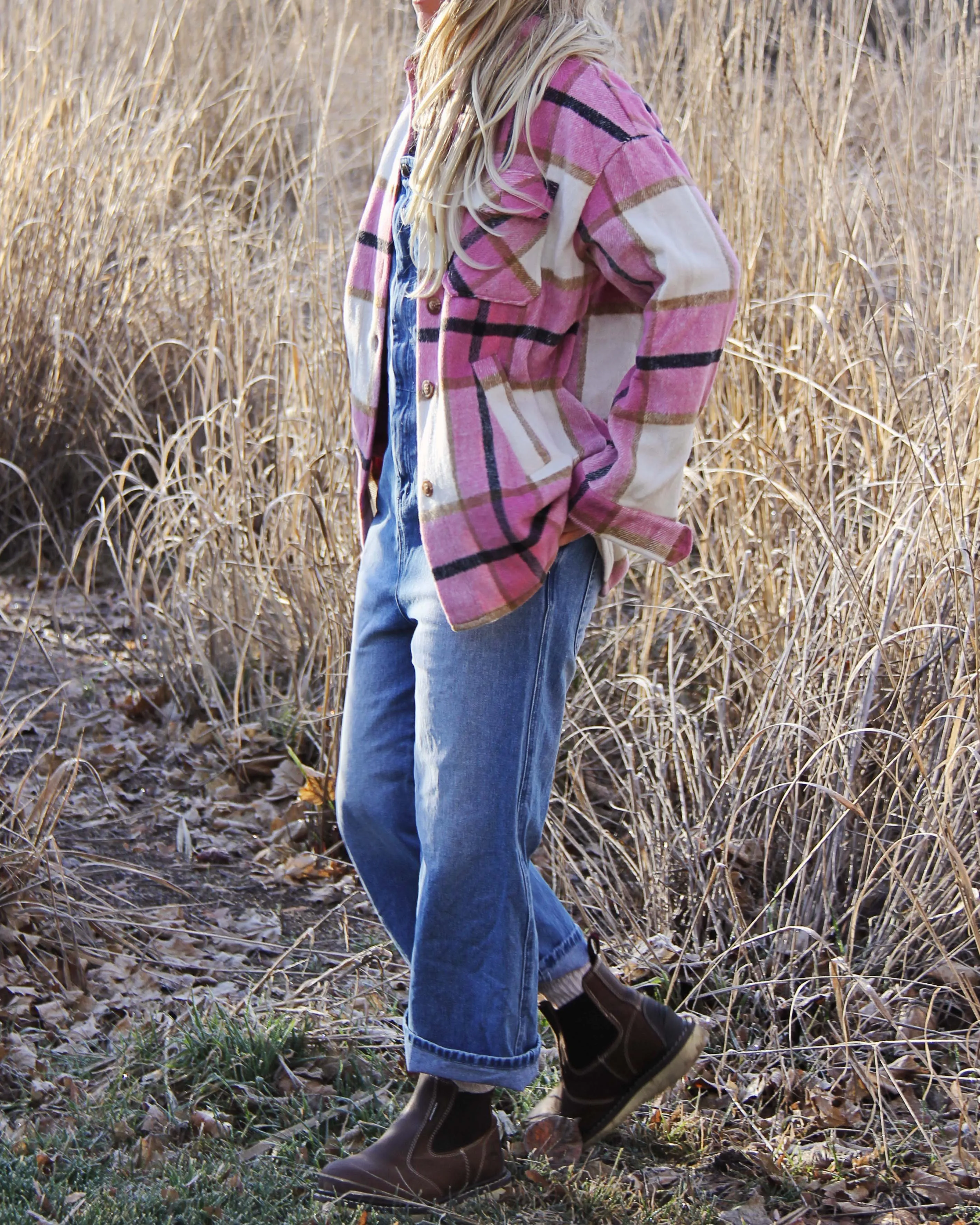 Rosie Weather Pink Plaid Shirt Jacket