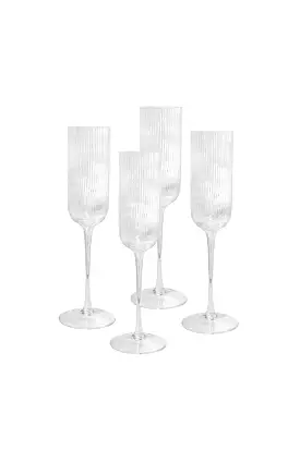 Sage & Cooper - Atticus Ribbed Champagne Glass (set Of 4) - Clear Glass