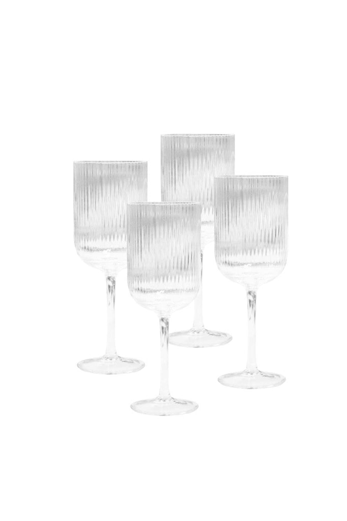 Sage & Cooper - Ivy Ribbed Wine Glass (set Of 4) - Clear Glass