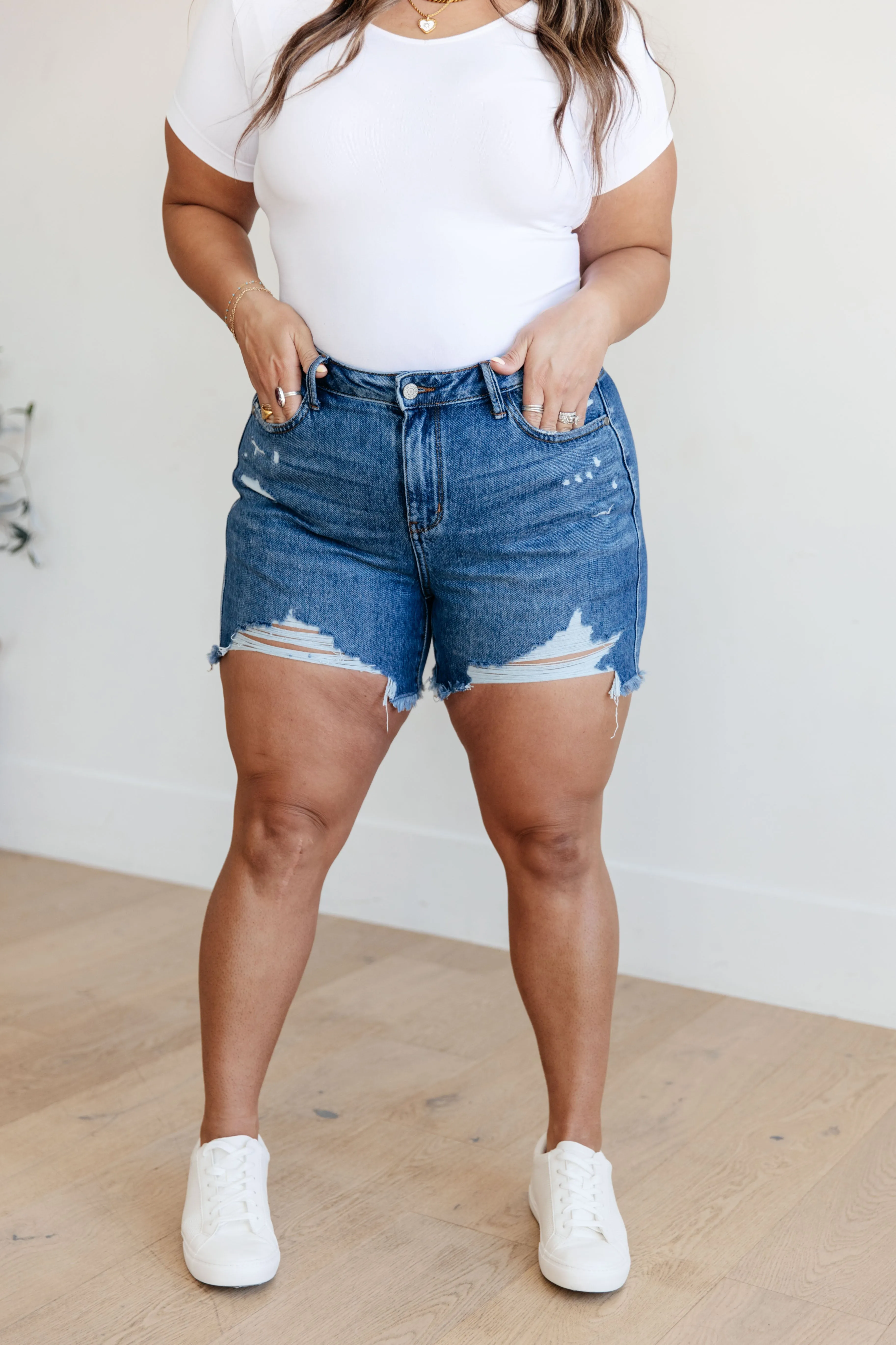 Samantha High Rise Rigid Magic Distressed Cutoff Shorts**